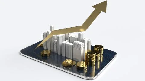Building chart up on tablet 3d rendering for business content Fotos de archivo