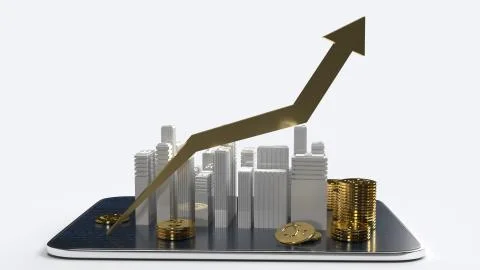 Building chart up on tablet 3d rendering for business content Fotos de archivo