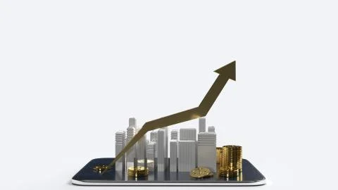Building chart up on tablet 3d rendering for business content Fotos de archivo