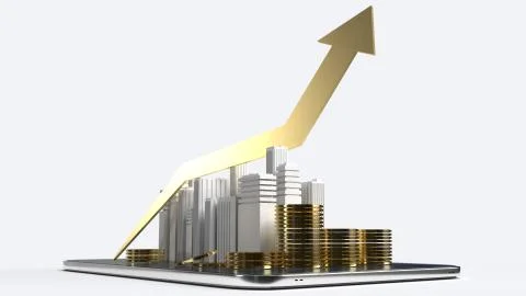 Building chart up on tablet 3d rendering for business content Fotos de archivo