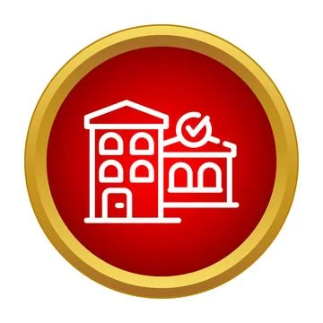 Building with check mark verifying real estate property Ilustración de archivo