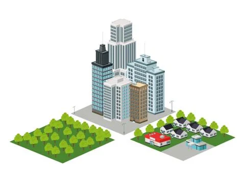 Building of City. Isometric design. Vector graphic Ilustración de archivo