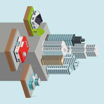Building of City. Isometric design. Vector graphic Ilustración de archivo