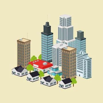 Building of City. Isometric design. Vector graphic Ilustración de archivo