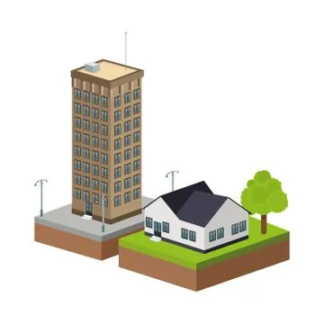Building of City. Isometric design. Vector graphic Ilustración de archivo