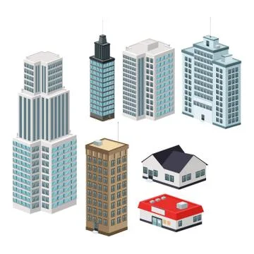 Building of City. Isometric design. Vector graphic Ilustración de archivo