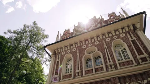 The building is in classical style against the background of tree branches Stock Footage 338347320