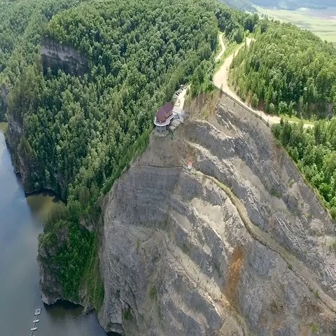 Building on a cliff. Stock Footage 69382126