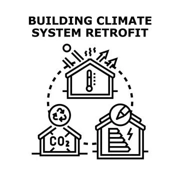 Building climate system retrofit improving energy efficiency Ilustración de archivo