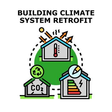 Building climate system retrofit improving energy efficiency Ilustración de archivo