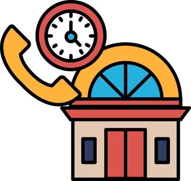 A building with a clock and a phone on top of it Stock Illustration