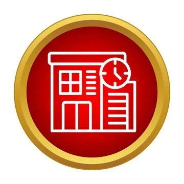 Building clock icon illustrating time management schedule Ilustración de archivo