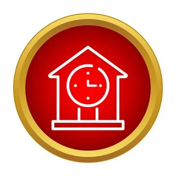 Building clock showing time in red circle icon Stock Illustration