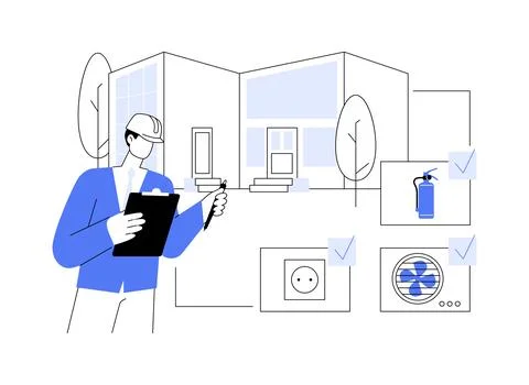 Building code inspection abstract concept vector illustration. Ilustración de archivo