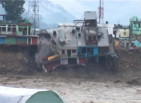 Building Collapsed In Ganges, Natural Disaster, Flood, Shock Stock-Footage 137438792