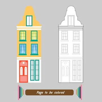 Building coloring book with attic Stock Illustration