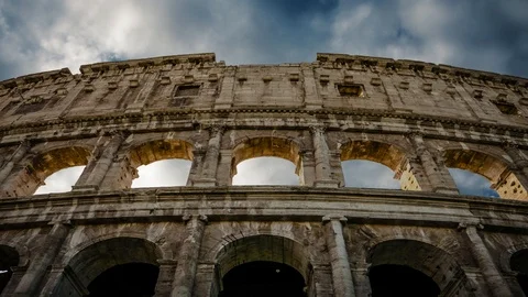 Building of the Colosseum in Rome close up Stock Footage