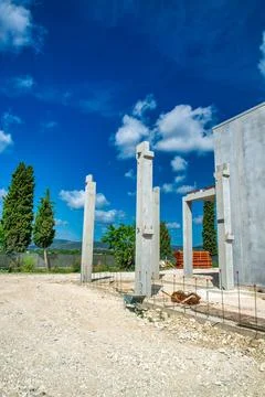 Building columns on a construction site. Construction activity Stock Photos