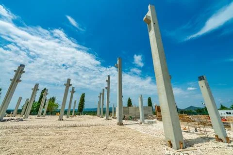 Building columns on a construction site. Construction activity Stock Photos