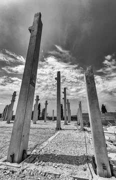 Building columns on a construction site. Construction activity Stock Photos
