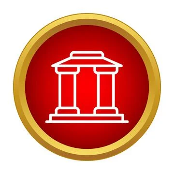 Building with columns icon in a red circle Stock Illustration