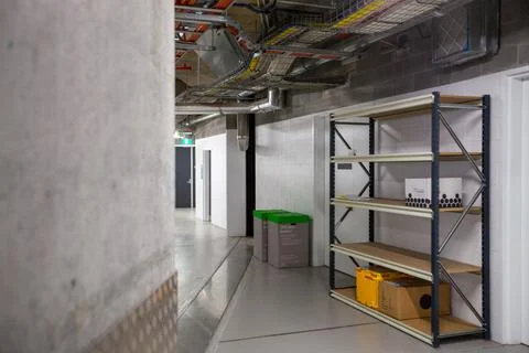 Building common area basement comminications, control wiring, cabling. Stock Photos