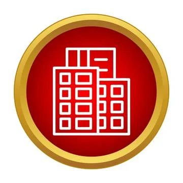 Building complex white outline icon red circle Stock Illustration
