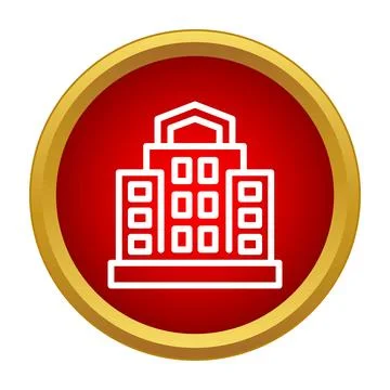 Building complex white outline on red icon Ilustración de archivo