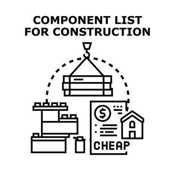 Building component list for cheap house construction Ilustración de archivo