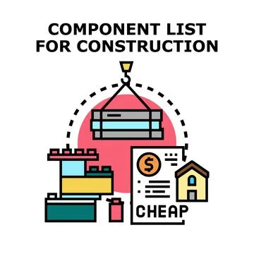 Building component list for cheap house construction Stock Illustration