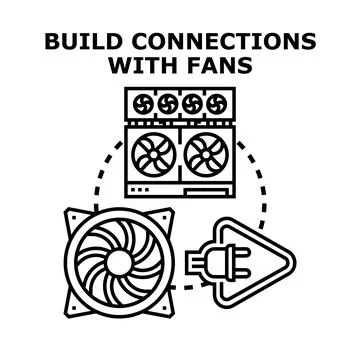 Building computer connections with cooling fans system 库存插图