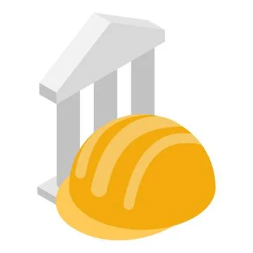 Building concept icon isometric vector. Construction helmet and arch with column Ilustración de archivo