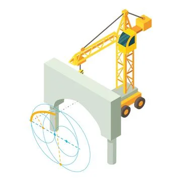 Building concept icon isometric vector. Construction crane near concrete arch Ilustración de archivo