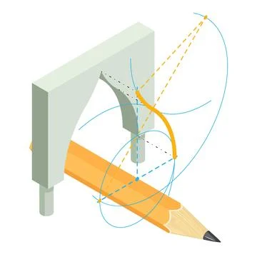 Building concept icon isometric vector. Volumetric arch project and wood pencil Ilustración de archivo