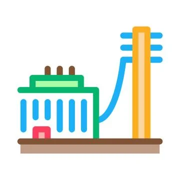 Building connected electricity post icon vector outline illustration Stock Illustration