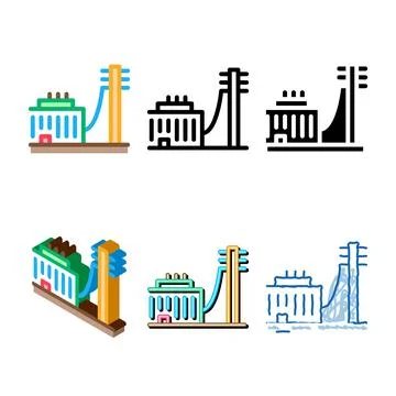 Building connected electricity post icon vector types outline Ilustración de archivo