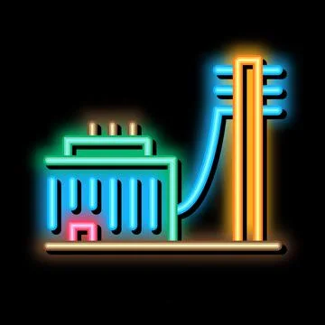 Building connected electricity post neon glow icon illustration Illustrazione stock