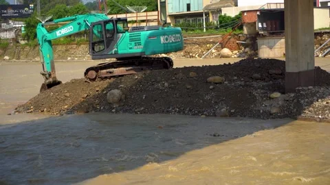 Building construction affected by flood in India Stock Footage 321040949