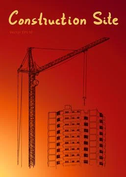 Building Construction and Tower Cranes. City. Vector draw Stock Illustration