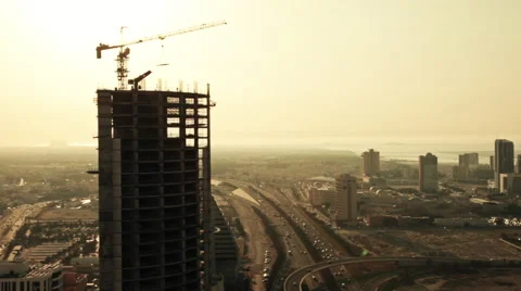 Building in construction with City on the Background. Bahrain Stock Footage 62536836