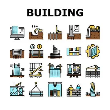 Building Construction Collection Icons Set Vector Ilustración de archivo
