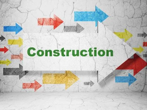 Building construction concept: arrow with Construction on grunge wall background Ilustración de archivo