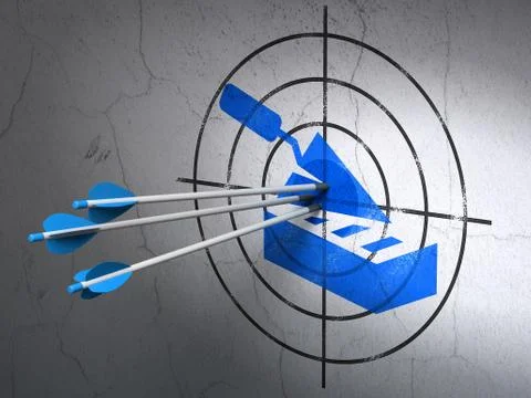 Building construction concept: arrows in Brick Wall target on wall background Ilustración de archivo