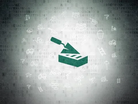 Building construction concept: Brick Wall on Digital Data Paper background Ilustración de archivo