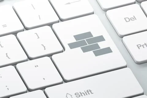 Building construction concept: Bricks on computer keyboard background Stock Illustration