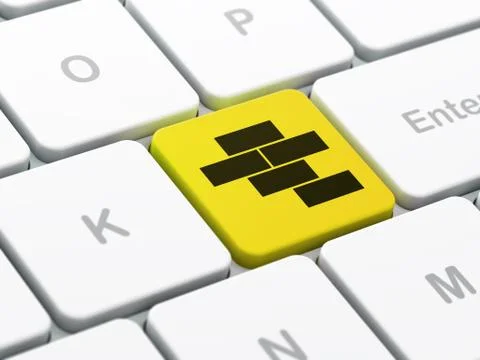 Building construction concept: Bricks on computer keyboard background Ilustração Stock