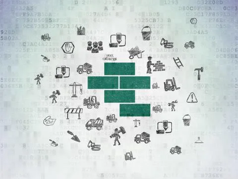 Building construction concept: Bricks on Digital Data Paper background Stock Illustration