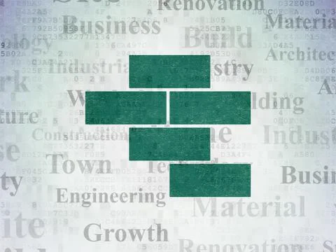 Building construction concept: Bricks on Digital Data Paper background Ilustración de archivo