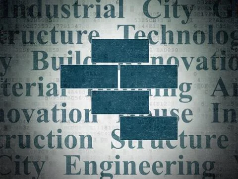 Building construction concept: Bricks on Digital Data Paper background Ilustración de archivo