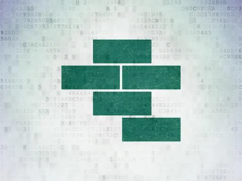 Building construction concept: Bricks on Digital Data Paper background Illustrazione stock